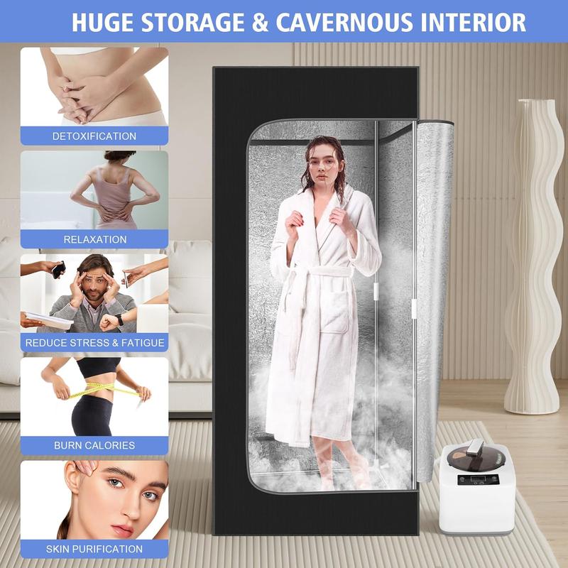 Portable Steam Sauna,Full Size Portable Sauna Tent for Home,Sauna Tent Sauna Box with 2.6L Steamer,Personal Home Sauna Spa,Remote Control,Folding Chair,Foot Massager