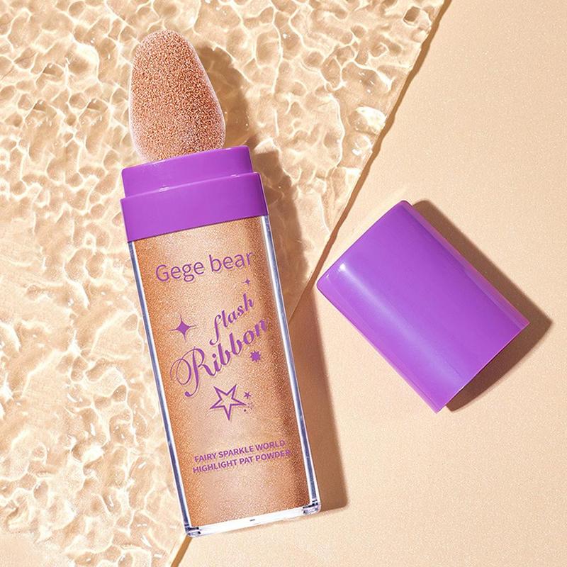 Long-Wearing Highlighter Powder Stick with Soft Sponge Head, Pearly Face Brightener, Natural Eye Shadow Shining and Highlighting Powder