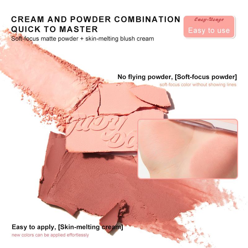 Judydoll 2 in 1 Blush Highlight Palette - Powder & Cream, Sweet Natural Brightening Skin Tone, Highlight, Smooth, Soft Color Light Pink Blush For Girls, Cute and Lightweight, Convenient to Carry, Long-lasting All-Day Face Enhancing Makeup Color