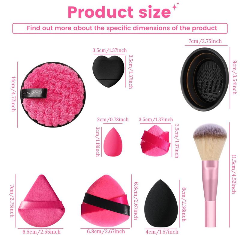 Makeup Tool Set, 1 Professional Makeup Brush & 8 Makeup Sponges & 8 Triangle Powder Puff & 8 Finger Powder Puff & 2 Powder Puff & 1 Cleaning Bowel