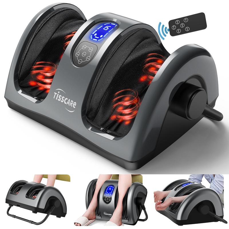 TISSCARE 2024 Upgraded Shiatsu Foot Massager with Heat - Enhanced Circulation & Pain Relief, Deep Kneading Therapy, Remote Control - Ideal for Neuropathy, Plantar Fasciitis & Diabetics