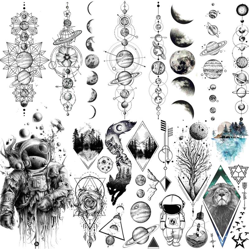 Planet Themed Temporary Tattoo Stickers, 6 Sheets Creative Fake Tattoo Sticker, Body Art Decoration for Men & Women