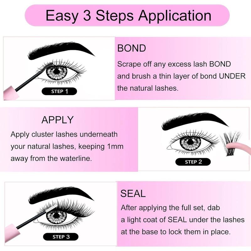 Individual False Eyelashes with Eyelash Glue & Tweezers, 3 Boxes Natural Look Eyelash Extensions, Self Grafting Curl Eyelashes, Eye Makeup Accessories