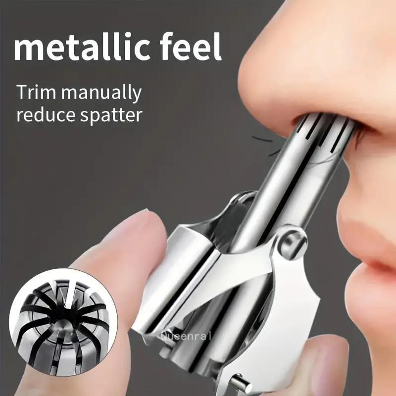 Portable Manual Nose Hair Trimmer, Stainless Steel Nose Hair Clipper with Cleaning Brush, Nose Hair Trimming Tool for Men & Women