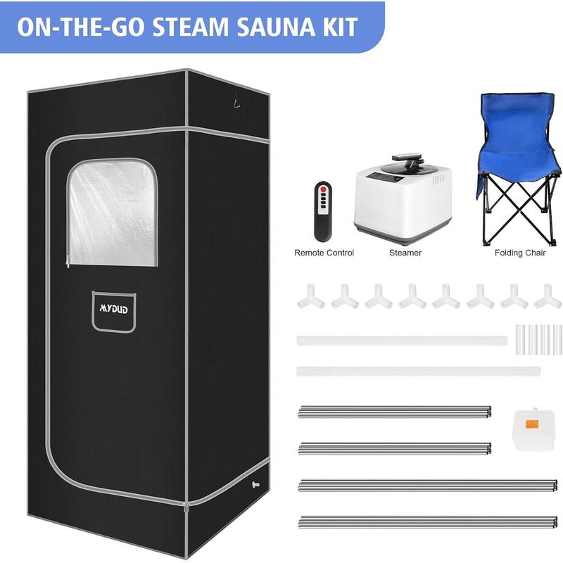 Portable Steam Sauna,Full Size Portable Sauna Tent for Home,Sauna Tent Sauna Box with 2.6L Steamer,Personal Home Sauna Spa,Remote Control,Folding Chair,Foot Massager