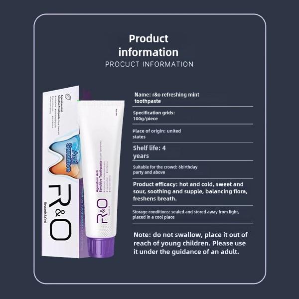 R&OFresh Mint Toothpaste 100g tube, helps with soft and sour teeth, oral sensitivity, balancing the oral flora and keeping breath fresh for along time