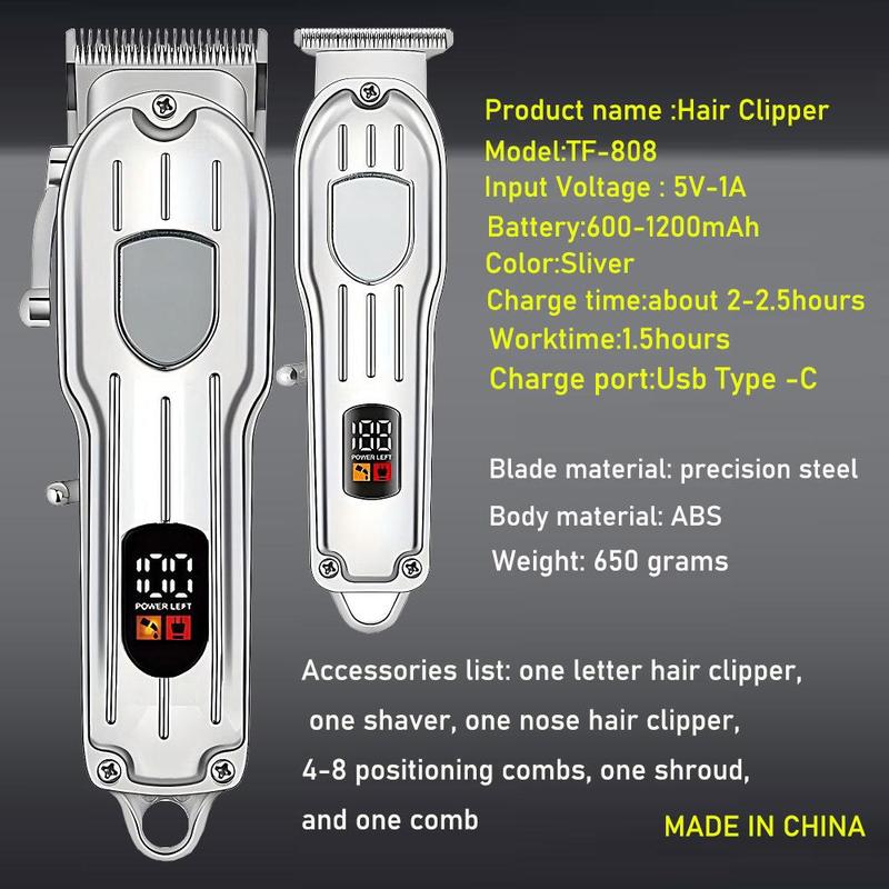 4 in 1 Hair Cutting Kit, 1 Set Professional Hair Clippers & Shaver with Digital Display, Cordless Beard Trimming Tool for Men, Rechargeable Hair Grooming Set, Trimmer Set, Christmas Gift, Stocking Fillers, Winter & New Year Gift