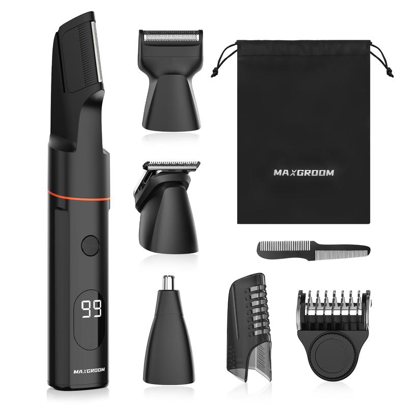 MAXGROOM 4 in 1 Body Hair Trimmer for Men, Men's Groin & Pubic Hair Trimmer, Waterproof Manscape Trimmer Kit with Adjustable Limit Comb & V-Shaped Trimming Head for Comfy Whole Body Grooming,Gift For Halloween & Christmas & Fall, Fall Gift