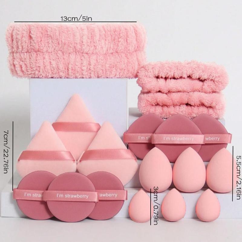 Makeup Tool Set, 1 Set Makeup Sponge Set with Headband, Wristband, Air Puff, Dry & Wet Use Makeup Sponge, for All Skin Types