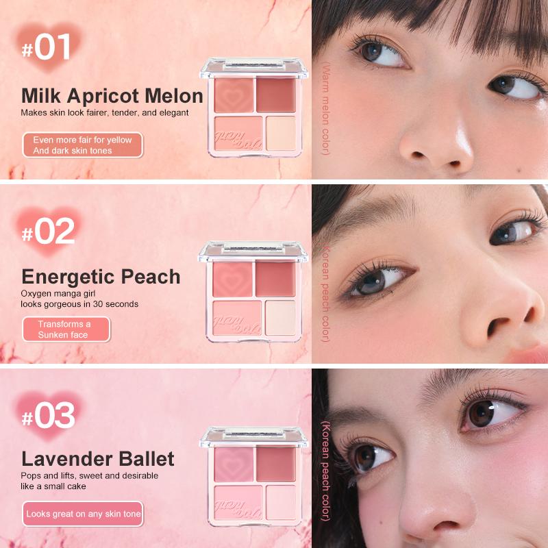 Judydoll 2 in 1 Blush Highlight Palette - Powder & Cream, Sweet Natural Brightening Skin Tone, Highlight, Smooth, Soft Color Light Pink Blush For Girls, Cute and Lightweight, Convenient to Carry, Long-lasting All-Day Face Enhancing Makeup Color