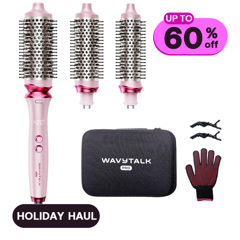 Wavytalk Pro Negative Ion Thermal Brush Set, Dual Voltage Heated Round Brush Styler with 3 Sizes Detachable Brush for One-Step Shiny Blowout Look