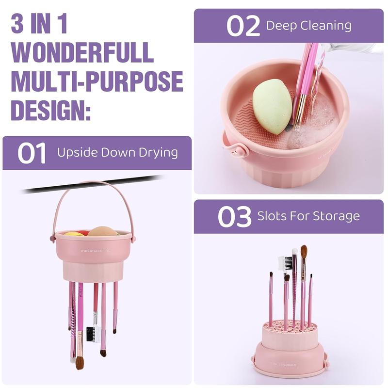 Makeup Brush Cleaner Mat 3 in 1 Silicone Makeup Brush Cleaner Bowl Cosmetic Brushes Cleaning Tool Organizer for Storage  Durable Powder Wipe Cleansing