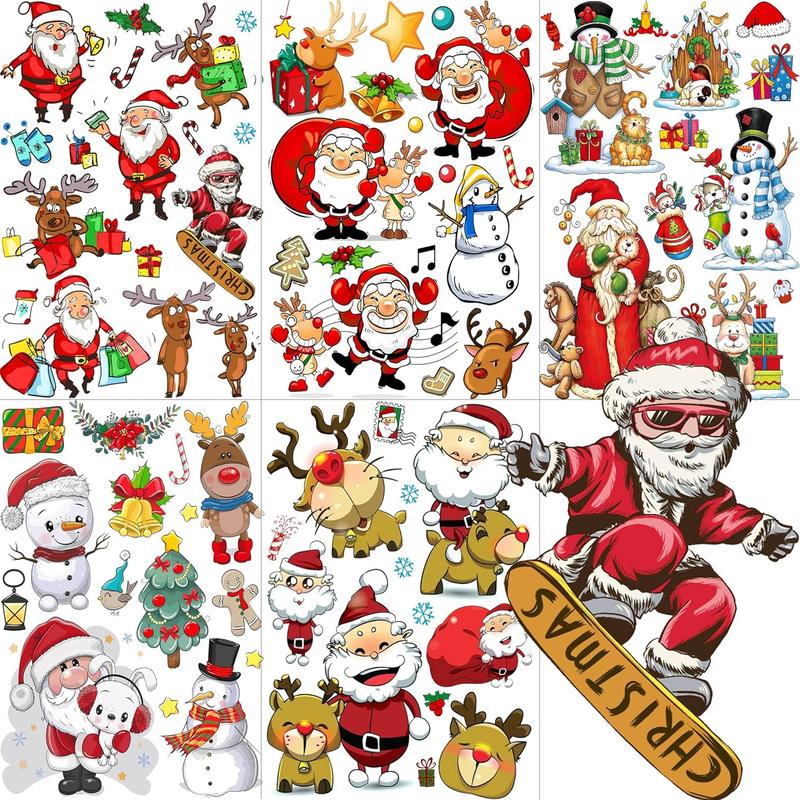 5 Sheets Xmas Temporary Tattoos Christmas Sticker Party Accessories, Funny Santa Claus Elk Deer Snowman Christmas Tattoos For  , 3D  Tattoos Christmas Home Decoration Ornaments