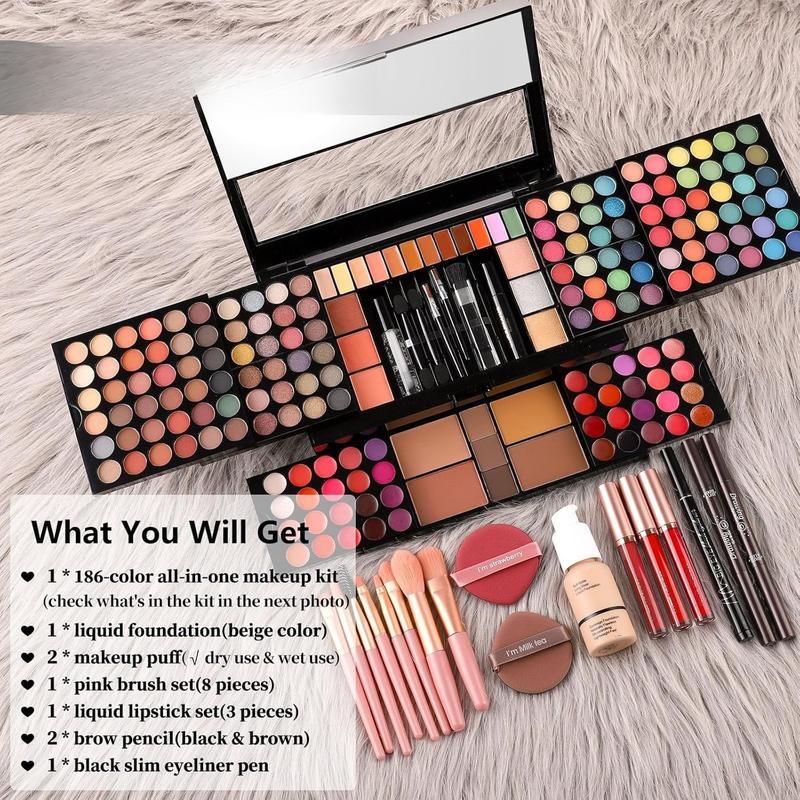 Professional Big Makeup Kit for Teens Girls & Women Full Kit, Beauty Case with Beginner  Sets, All-in-One Make Up Gift Box with Lipgloss, Eyeshadow,Blush,Highlight,Brow&Liner Pens,Brush,etc