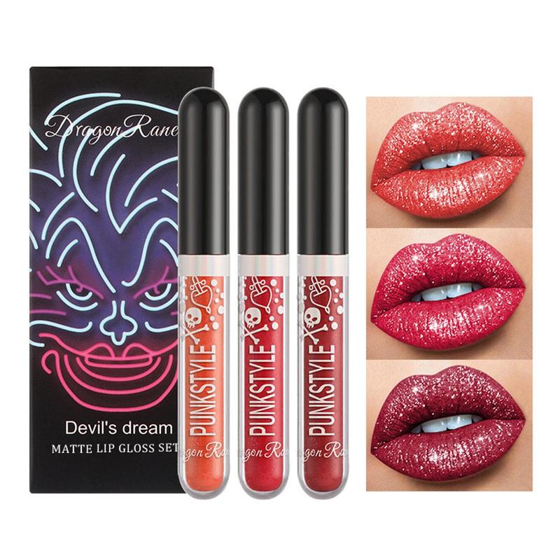 3pcs Set Long-lasting Lip Gloss, Glitter Lip Glaze Stick, Glossy Lip Glaze Stick, Plumping Lip Oil Lip Stick for All Occasions Makeup, Girls and Women, Elegant Lipstick, Hydrating Lip Cosmetic, Christmas Gift