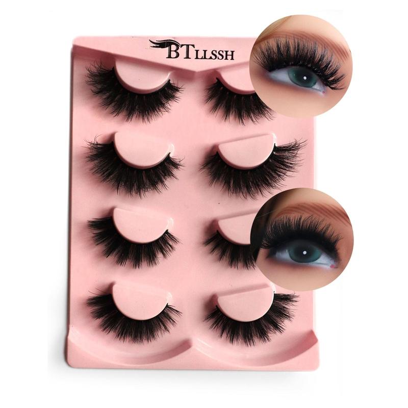 Natural Fluffy False Eyelashes, 4 Pairs Full Volume Eyelash for Lashes Extension, Volumized Eyelash Extensions for Women and Girls, Eye Makeup Product, Eyelash Extensions Kit, Portable Eye Cosmetic Tool, Christmas Gift