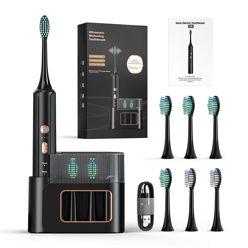 Sonic Electric Toothbrush for Adults with 6 Brush Heads, Electric Toothbrush with 42000 VPM Deep Clean 5 Modes,  with Bracket Rechargeable Toothbrushes Fast Charge 2-3 Hours Last 90 Days, IPX7 Waterproof for Use In The Shower