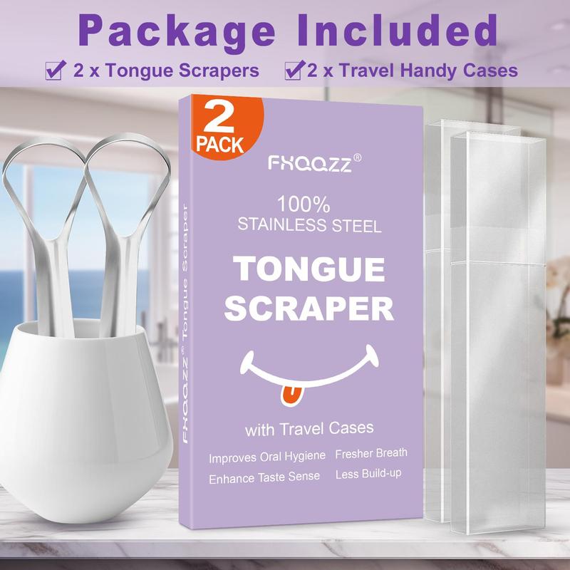 Portable Tongue Cleaner for Adults, 2pcs set Tongue Scraper with Storage Case, Oral Care Tool for Travel,