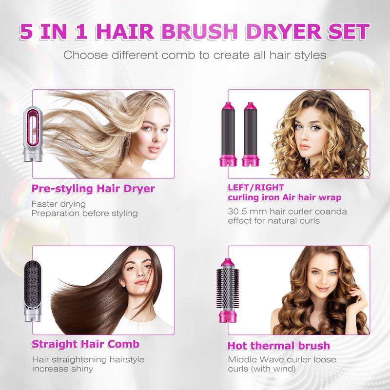 5 in 1 Curling Iron Hair Dryer Hot Air Brush Styling Tool Intelligent Heat Control Powerful Smoothing & Conditioning-Curling Iron Set Hair Dryer System,Hair Dryer Brush,Smoothing Brush,Curling Brush-Curling Iron Styler,Detachable straightening brush