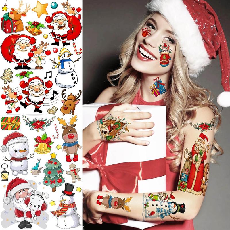 5 Sheets Xmas Temporary Tattoos Christmas Sticker Party Accessories, Funny Santa Claus Elk Deer Snowman Christmas Tattoos For  , 3D  Tattoos Christmas Home Decoration Ornaments