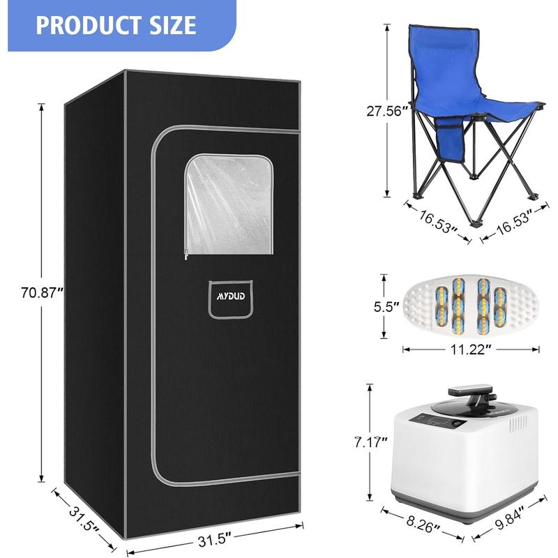 Portable Steam Sauna,Full Size Portable Sauna Tent for Home,Sauna Tent Sauna Box with 2.6L Steamer,Personal Home Sauna Spa,Remote Control,Folding Chair,Foot Massager