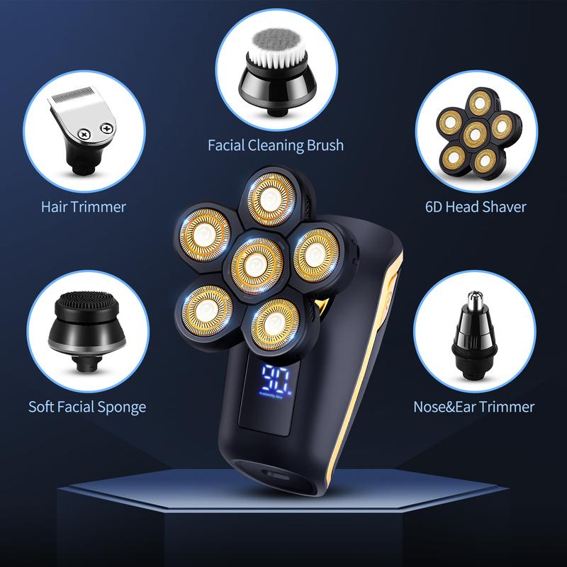 Head Shavers for Men 6D Electric Rotary Shaver Multifunctional Mens Bald Head Shaver Cordless Electric Razor for Men Waterproof Head Shaver Rechargeable Razors for Balding Man head  shaver