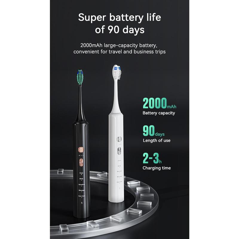 Sonic Electric Toothbrush for Adults with 6 Brush Heads, Electric Toothbrush with 42000 VPM Deep Clean 5 Modes,  with Bracket Rechargeable Toothbrushes Fast Charge 2-3 Hours Last 90 Days, IPX7 Waterproof for Use In The Shower