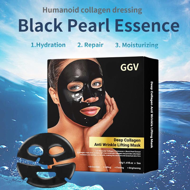 GGV Collagen Face Mask Skin Care Beauty Deep Collagen Night Mask Contains Low Molecular Weight Collagen, Black Pearls, Fullerenes, Whitening Antioxidant, Elasticity, Firming and Moisture,5PCS