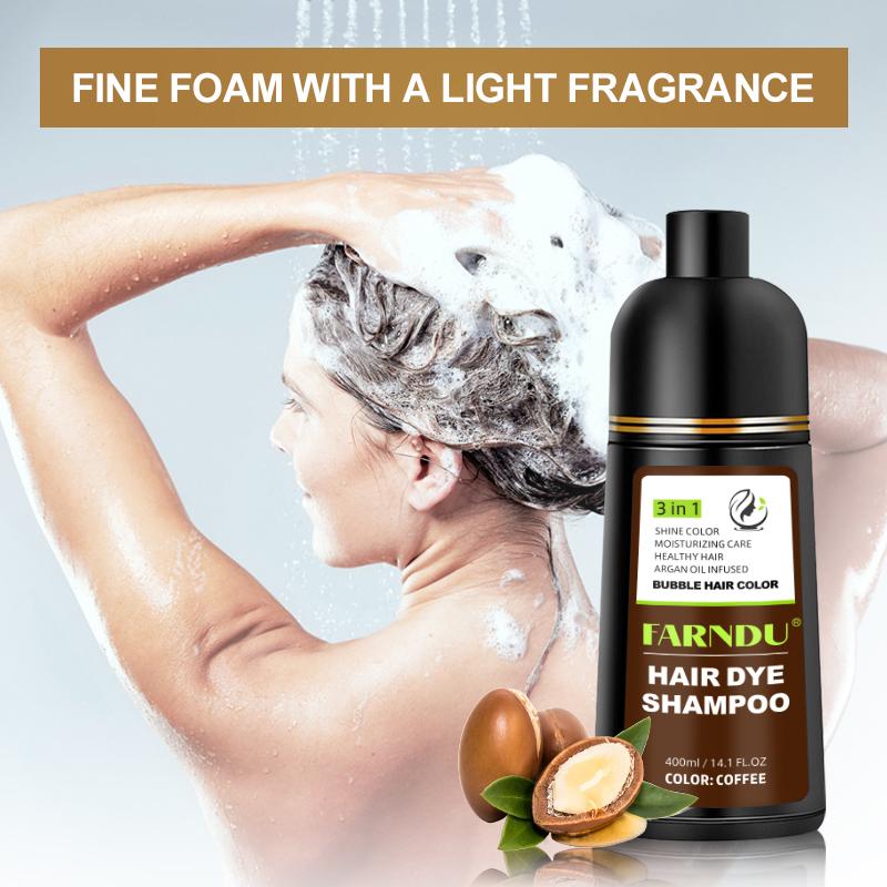 FARNDU-Hair Color Shampoo, Hair dye, Various Colors Available, 10 Mins Hair Color, Fruity aroma, 3-In-1 Gray Hair Coverage–Plant extracts-Long Lasting–Ammonia-Free Haircare Oil ,Argan Oil Scent Bowl (400 mL), Coffee, Great Gift Choice