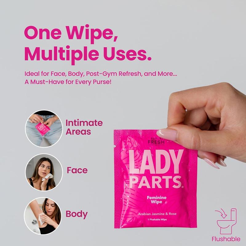 Lady Parts Feminine Wipes - Flushable Wet Wipe - pH Optimized for Privates, Body, Booty, & Face - Stay Fresh & Clean - 20 Wipes Gentle Arabian