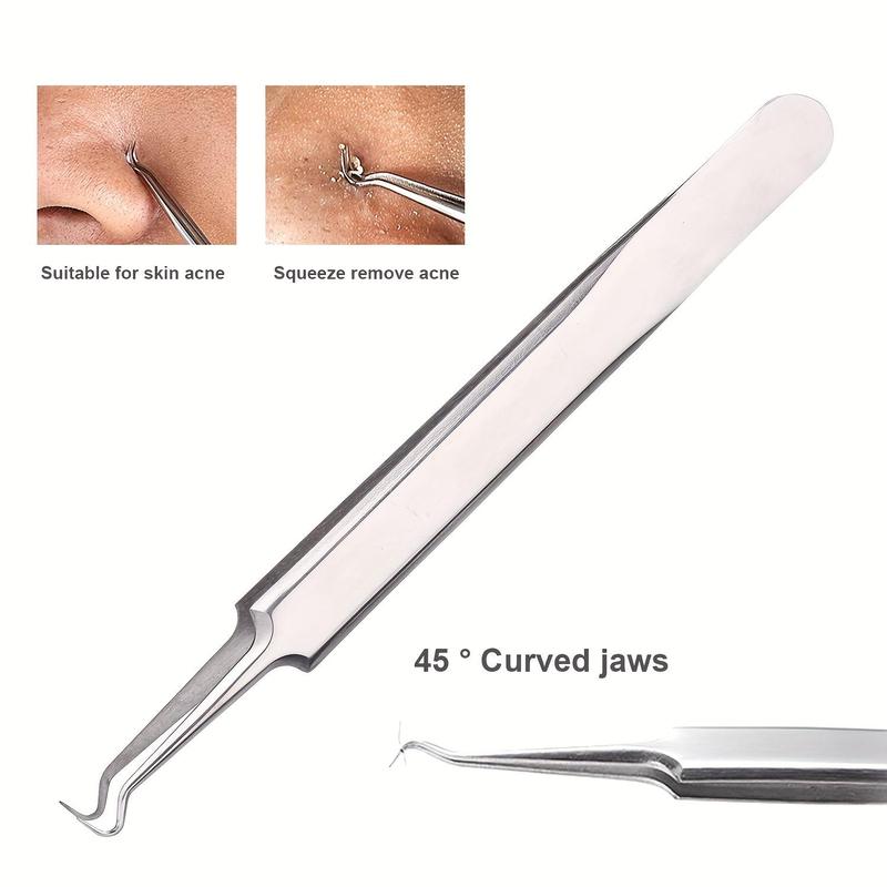 Stainless Steel Blackhead Tweezer Set, 3 Counts Pimple Tweezers Extractor Tool for Remove Blackhead, Whitehead, Acne, Blemishes, Bend Curved Tweezer Skin Blackhead Cleaning Tools