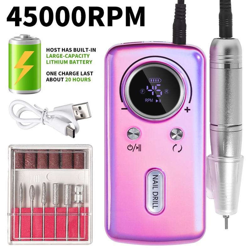 Professional Cordless Nail Machine, 1 Box 45000 RPM Rechargeable Electric Nail File Set, Portable and Low Noise Nail Tools for Salon and Home Use