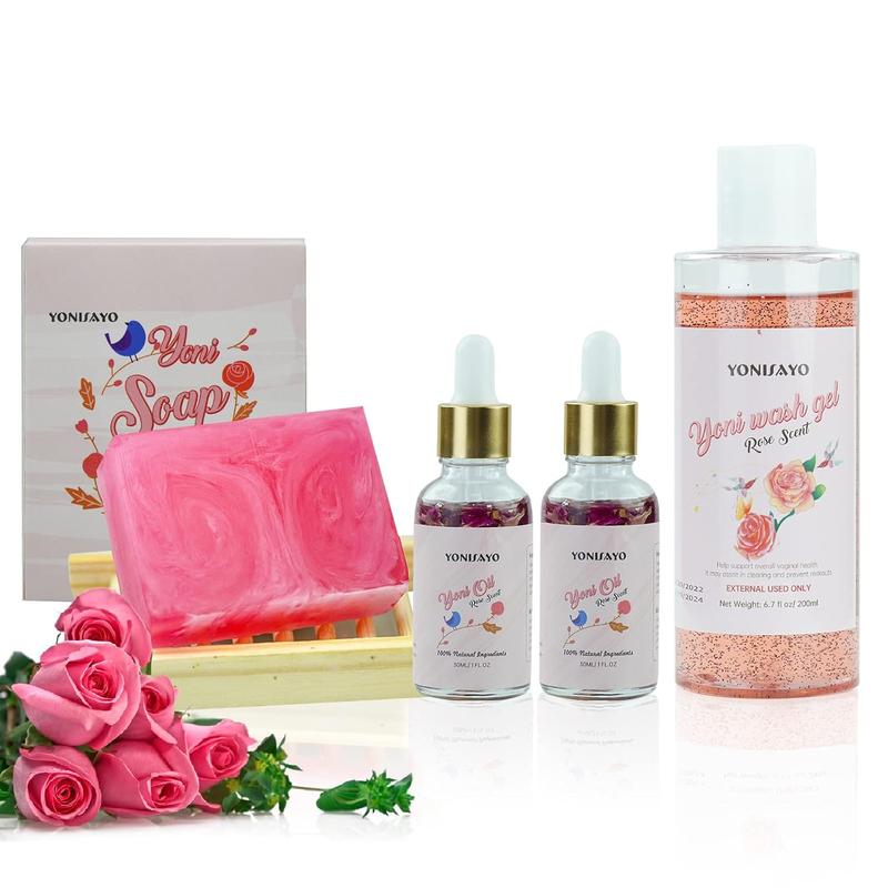 Yoni Wash & Yoni Oil & Yoni Soap Set for Women, pH Balance and Vaginial Deodorants, Rose Scent - Comfort