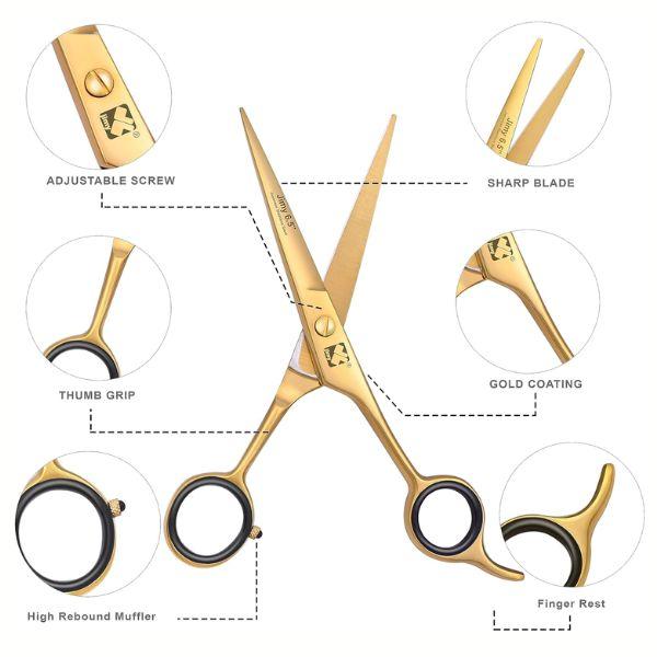 Gold Barber Scissors - Hair Cutting Shears for Women & Men, Stainless Steel Razor Edge Series Hair Scissors 6.5'' Haircare Heatless Heatless Styling