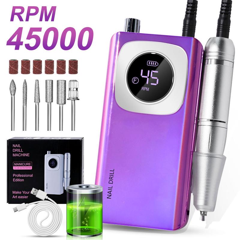 45000RPM Rechargeable Electric Nail Drill Machine With USB Connector Nail Polish Remover Drill Set Manicure Sander Low Noise