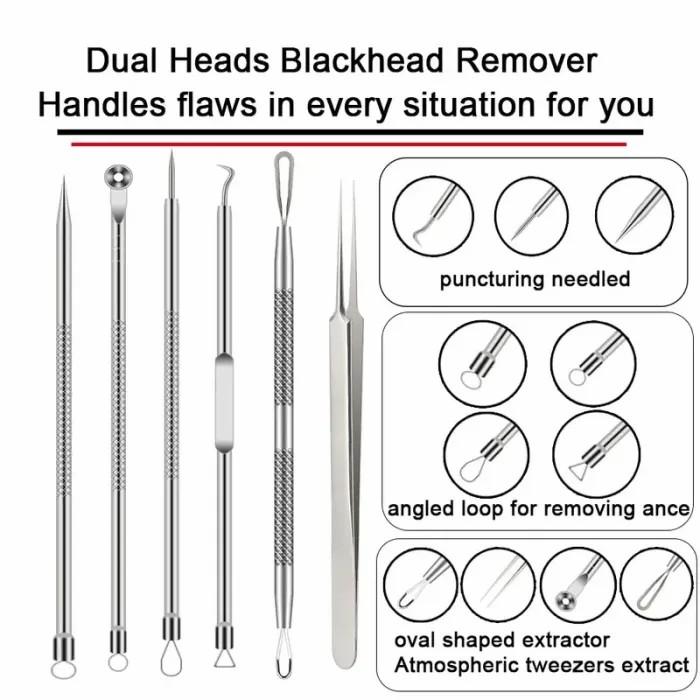 BGS Blackhead Remover Tools,15-Pcs Pimple Tool Kit,0.01mm accuracy For Beauty Salons Skincare Comfort,410 stainless steel, Acne Blemish Case