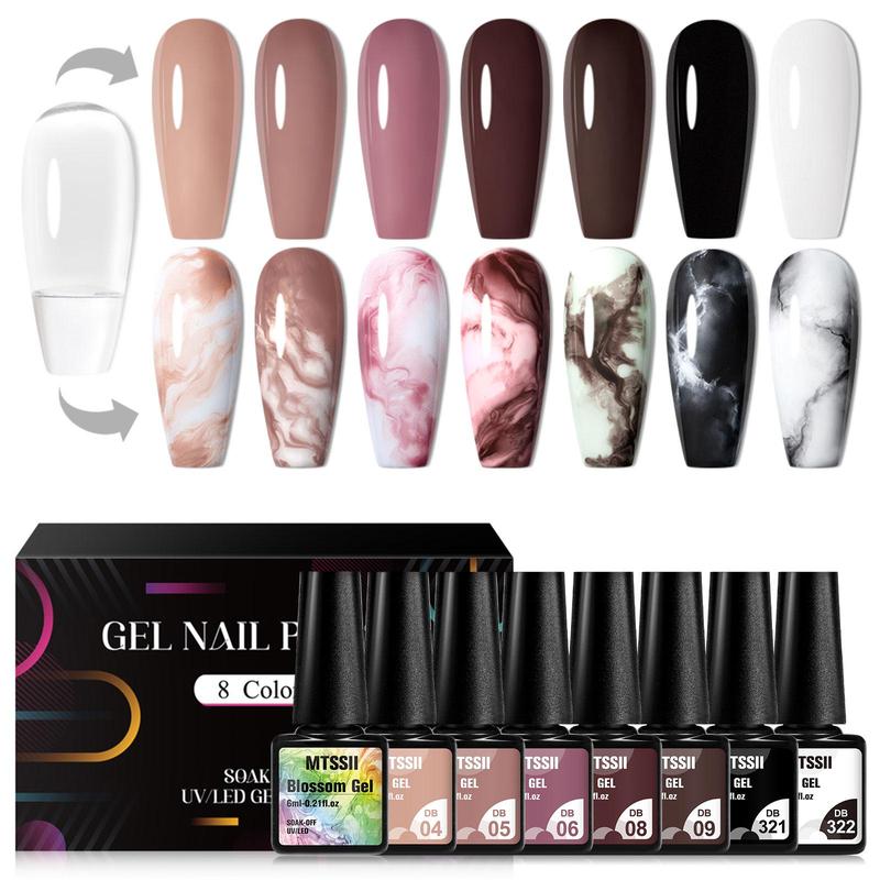 Gel Nail Polish Set, 8 Counts set Quick Blend Watercolor Ink for Marble & Floral Effects, Long-lasting Salon Quality, Glossy Finish, Nail Art & Nail Polish for Women & Girls