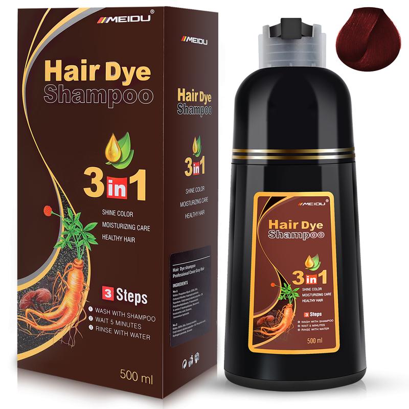 MEIDU Wine Red Hair Dye Shampoo - Contains Ginseng Extract, 3 in 1 Herbal Ingredients Natural Shampoo, Natural Haircoloring,Plant Haircare