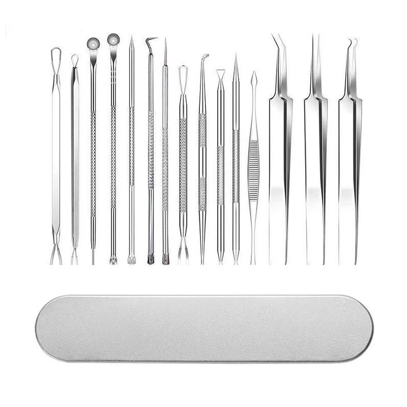 BGS Blackhead Remover Tools,15-Pcs Pimple Tool Kit,0.01mm accuracy For Beauty Salons Skincare Comfort,410 stainless steel, Acne Blemish Case