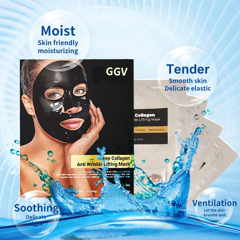 GGV Collagen Face Mask Skin Care Beauty Deep Collagen Night Mask Contains Low Molecular Weight Collagen, Black Pearls, Fullerenes, Whitening Antioxidant, Elasticity, Firming and Moisture,5PCS