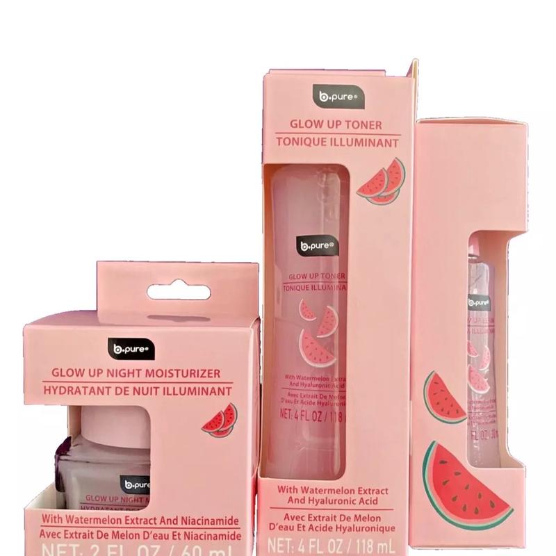 Watermelon 3-Pc Skincare set! bPure Glow up Niacinamide Dew Drops Serum-Night Time Moisturizer-Glow up Toner-Treatment face serum-Ultimate Glow+Brightening Set