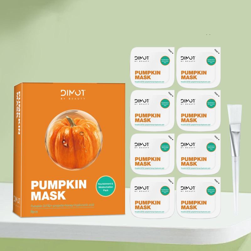 Pumpkin Facial Mask, 8 Counts box Moisturizing & Hydrating Face Mask, Skin Care Face Mask, Korean Firming Skin Wash Off Face Mask