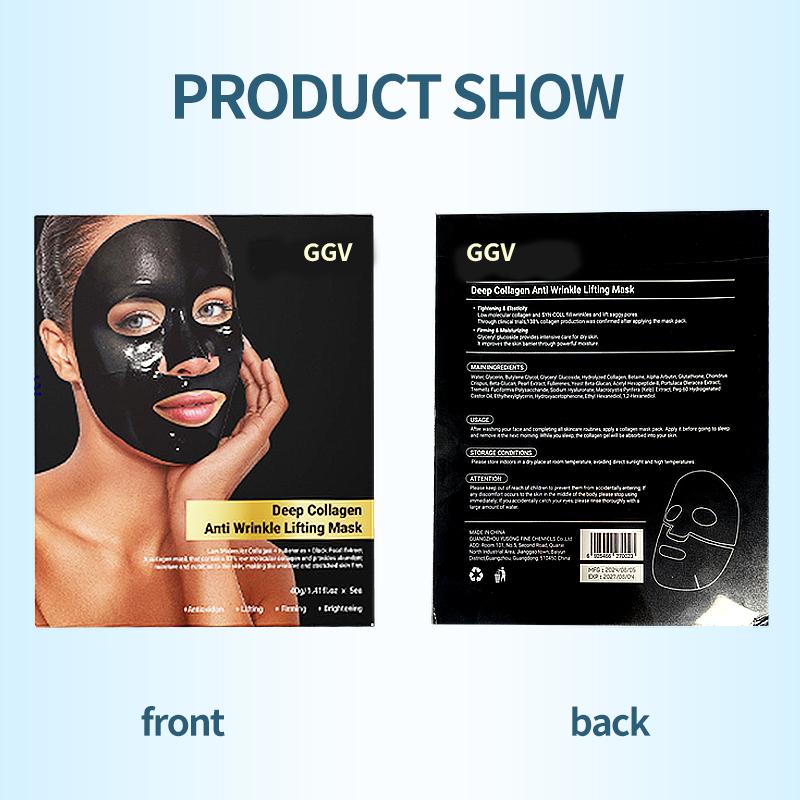 GGV Collagen Face Mask Skin Care Beauty Deep Collagen Night Mask Contains Low Molecular Weight Collagen, Black Pearls, Fullerenes, Whitening Antioxidant, Elasticity, Firming and Moisture,5PCS