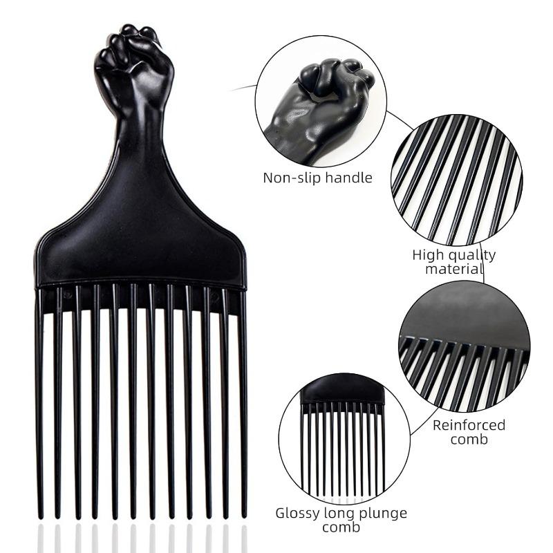 Black Afro Comb, Hair Pick for Curly Hair, Plastic Afro Pick for Women and Men, Detangle Wig Braid Hair Styling Comb, Hair Pick Comb for Styling, Curly Hair Comb…