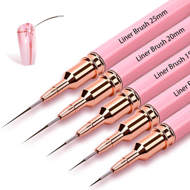 5 count  Art Liner Brushes,Liner Brush For Nails Gel,Thin Liner  Brush Set, Art Striping Brushes,Painting Art Design Pen For Long Lines, Thin Details, Fine Drawing Sizes 5 9 13 20 25mm