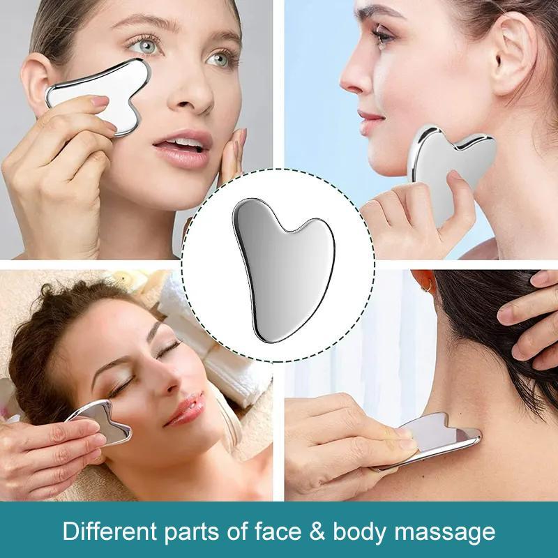 Stainless Steel Gua Sha Facial Tool, Gua Sha Massage Tool for Face and Body, Lymphatic Drainage, Facial Tension, Durable Stainless Steel Gua Sha Tool with Box