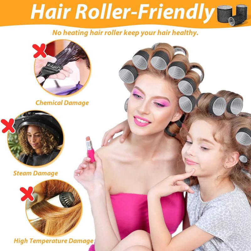 39 count Self Grip Curlers 3 Sizes - Black 2.5in, 1.9in, 1.4in Rollers with Duckbill Clips for Long, Medium, Short, Thick, Fine Hair Volume and Bangs