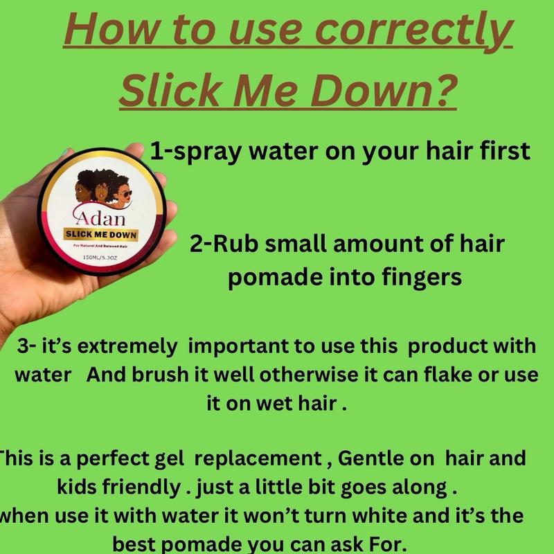 Slick Me down, A premium hair pomade and perfect gel replacement for slick hair styles. For All hair types, Gentle on The hair but firm on Styling