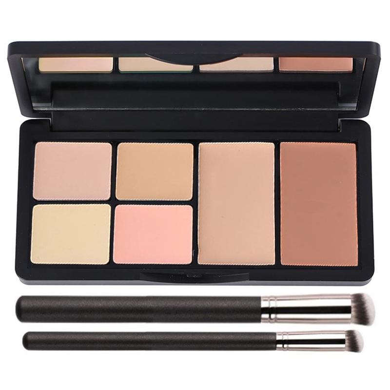 Concealer Contour Palette, 6 In 1 Color Correcting Concealer Contour Makeup Palette, Contouring Foundation Highlighting Makeup Kit for Dark Circles, Blemish With 2 Packs Brush (2#) Correction