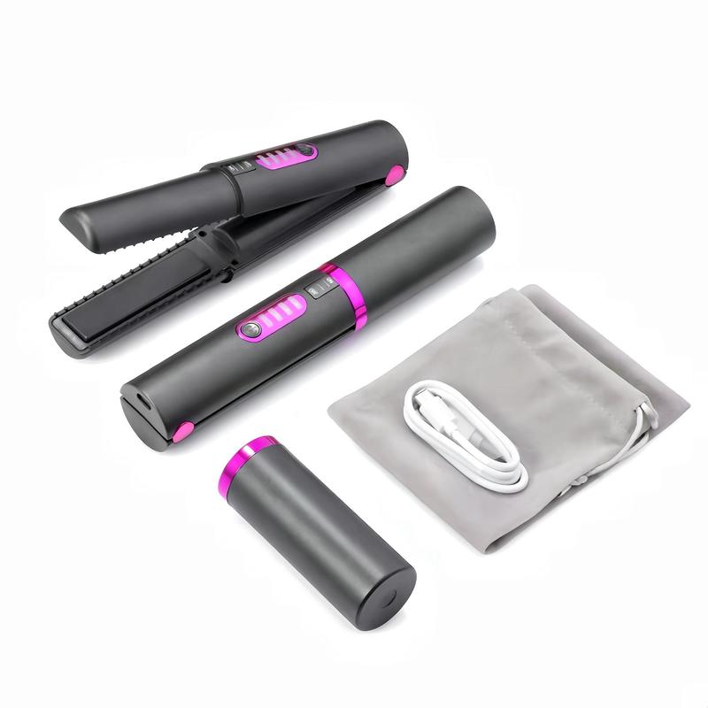 2 in 1 Hair Straightener & Curler, 1 Count Fast & Safe Hair Straightener & Curler, 3 Temperature Modes & Rechargeable Cordless Straightener and Curler, Hair Styling Tool for Home & Travel, Stocking Fillers Gift